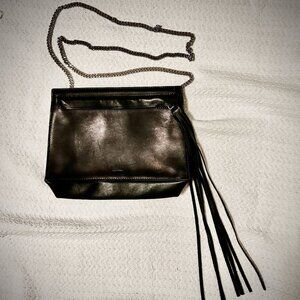 ALL SAINTS SMALL CROSSBODY BLACK LEATHER BAG WITH SILVER CHAIN STRAP